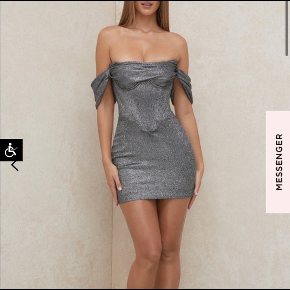 House of CB Ophelia Silver Corset Dress Size Small